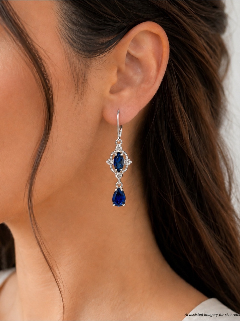 Vintage Inspired Marquise & Pear Cut Blue Sapphire Drop Earrings Lab Grown